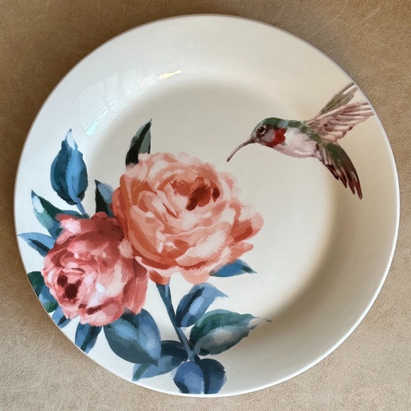 Set of 2 Pier 1 Hummingbirds and Roses 8.75" Ironstone Salad/Lunch Plates - Picture 3 of 10